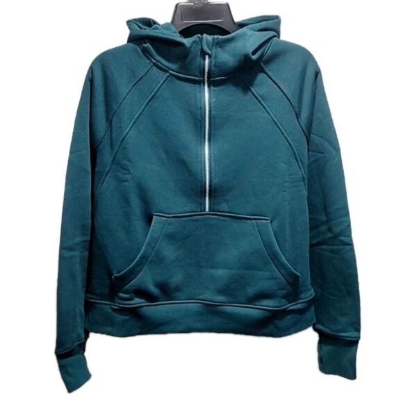 Danskin Half Zip Mixed Rib Cozy Hoodie Thumbholes Kangaroo Pocket Green Womens S - Picture 4 of 11